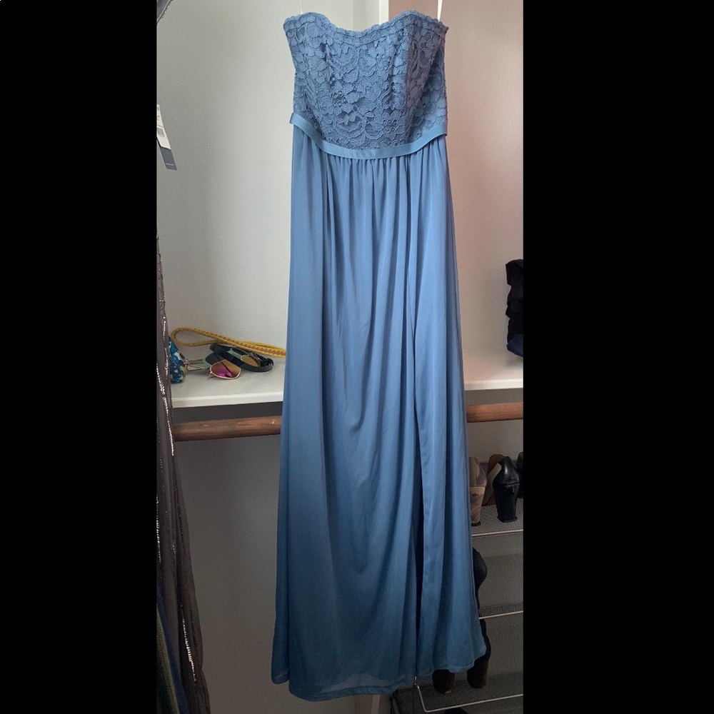 David’s Bridal Steel Blue Strapless Dress - F18095